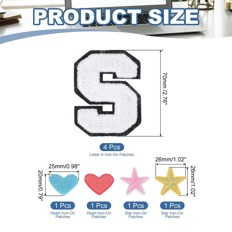 PATIKIL Iron on Letters, 4 Pack Iron-on/Sew-on S Letter Patches