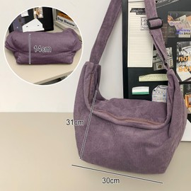 BOZIEE Unisex Corduroy Bag Shoulder Bag Large Women's Shopper Bag Trapeze Fashion Fabric Bag Tote Bag for Everyday / Office / School / Travel, purple