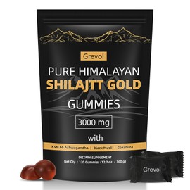 Grevol Pure Himalayan Shilajit Gummies with Ashwagandha Fulvic Acid & 85+ Trace Minerals - No Added Sugar - Individually Wrapped - 120 Gummy