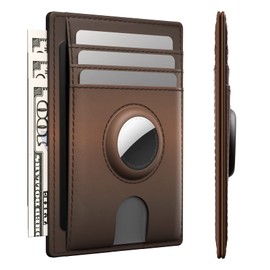 typecase Slim Minimalist Card Mens Wallet for AirTag, Front Pocket Premium Crazy Horse Leather Wallet with AirTag Holder, RFID Blocking Cash Credit Card Wallet Compatible with AirTag (Brown)