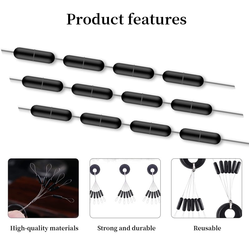 Fishing Bobber Stopper,300Pieces/50Groups 6 in 1 Black Rubber Space Beads
