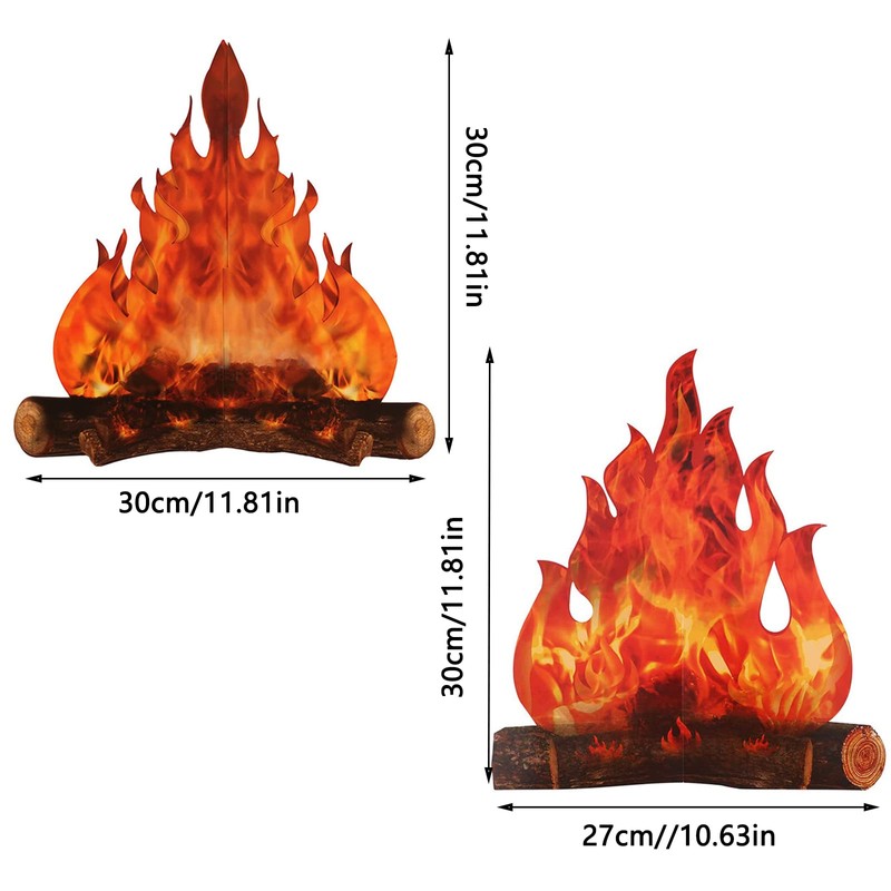 4 Pieces 3D Decorative Cardboard Campfire Centrepiece, Artificial Fire, Campfire