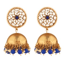 Efulgenz Juego de aretes indios de Bollywood de vidrio antiguo Kundan Jhumki Jhumka para mujer, Cobre, no conocido