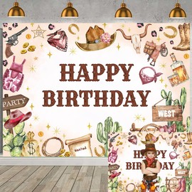 Western Cowgirl Birthday Backdrop Country Boot Hat Floral Photography Background Rustic Wild West Cowgirl Theme Birthday Baby Shower Party Decorations Banner (7x5FT（210x150cm）)