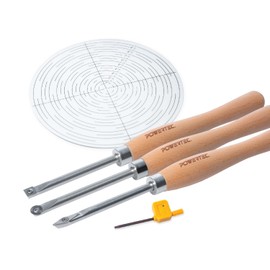 POWERTEC 3 Pcs Carbide Lathe Tools for Woodturning with 10" Center Finder Compass | Wood Lathe Tools with Flat Edge Square, Round & Diamond, Wood Lathe Chisel with Replaceable Blade (71999)