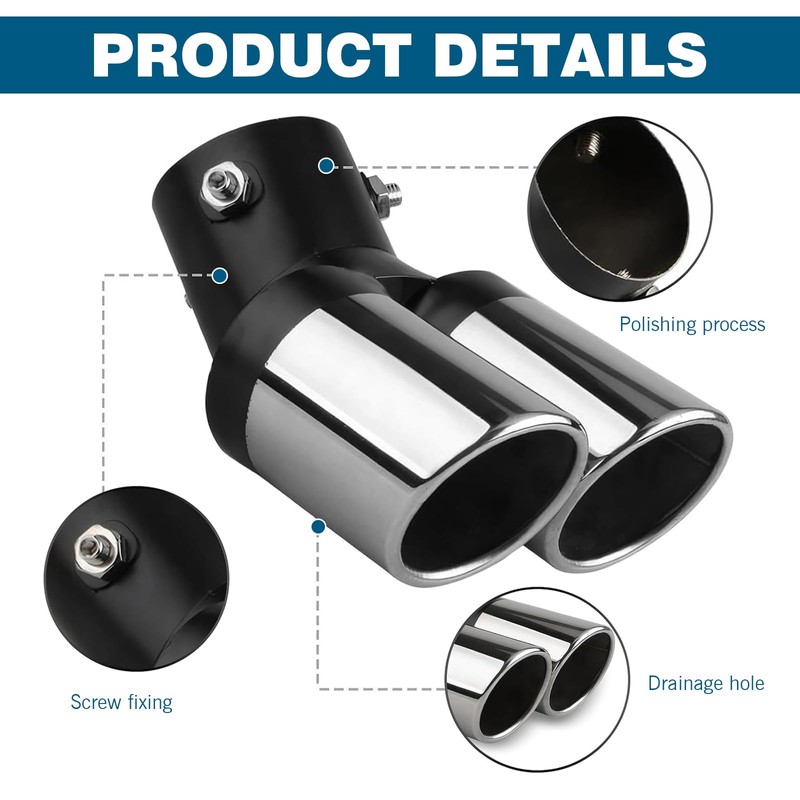 Zikefest Dual Exhaust Tips, Double Outlet Bending Muffler Exhaust, Stainless