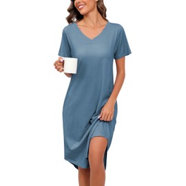 PNAEONG Women Short Sleeve Long Nightgown Soft Cotton Sleepwear Nightshirts Loungewear with Pockets JCSY006-C Good Night-3XL