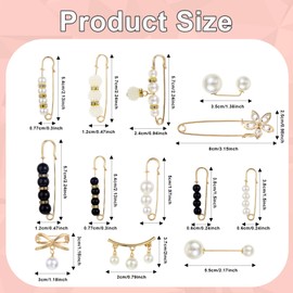 ZEYIYER 13 Pcs Brooch Pins for Clothing, Pearl Saftey Pin Decorative Shawl Clips Artificial Pearls Brooch for Women Girls Dress Skirt Sweater Clothing Jeans
