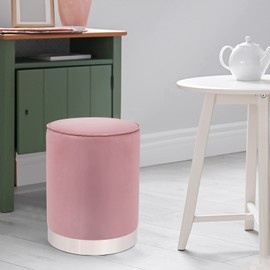 Homebeez 13.7" Width Round Pink Velvet Ottoman Foot Stool, Soft Compact Padded Stool for The Living Room or Bedroom