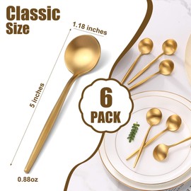 Gold Coffee Spoons Set,Stainless Steel Teaspoons of 6,Espresso Spoons 5.11 inch,Demitasse Dessert Spoons,Small Tea Spoons Mini for Stirring,Matte Finish,Dishwasher Safe