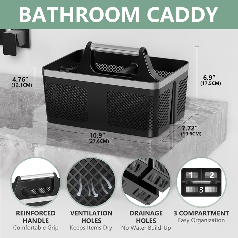 BYUNER Black Shower Caddy Portable: Plastic Bathroom Caddy Organizer with