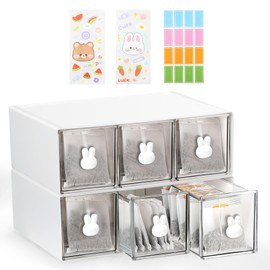 2Pcs Plastic Tea Bag Organizer, SHAIDOJIO Clear Tea Holder with Lable and Stickers, Drink Packet Storage with Drawer for Coffee Sugar Snacks, Coffee Pod Box for Home Kitchen Pantry Drawer Cabinet