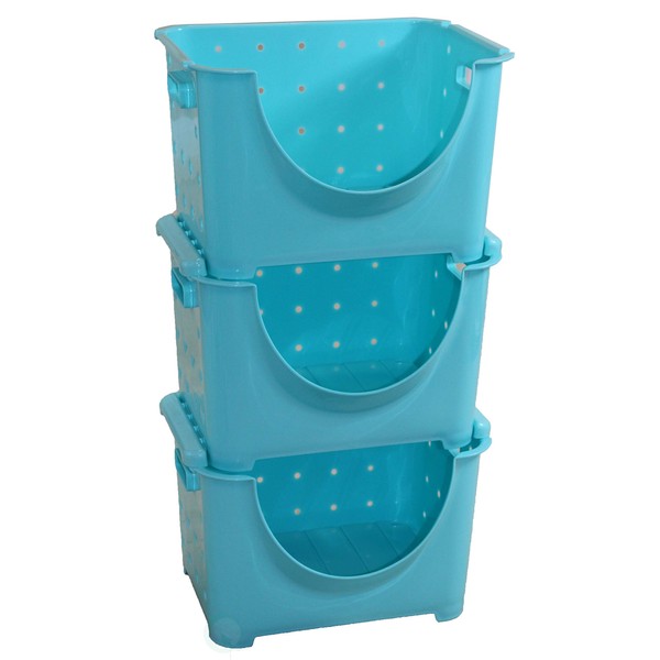 Stackable Plastic Storage Container, Set of 3 Blue