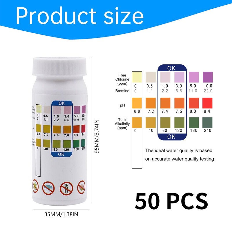 Three in one water test strips, pH test strips, pH