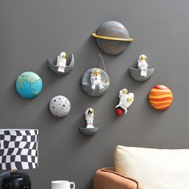 Astronauts Wall Decor Set of 5, Wall Sculptures Modern Home Decor Wall Decorations for Living Room, Outer Space Theme Decorations Space Decor for Kids Room Boys Room, 3D Wall Decor for Bedroom Decor