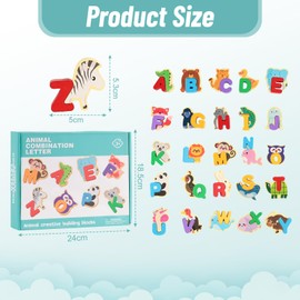 Wooden Letters Puzzle - Fun Animal Alphabet Puzzle For Kids, Helps Learn ABC, Numbers, And Shapes, Great Educational Toy For Toddlers And Preschoolers, 2-3 Years Old