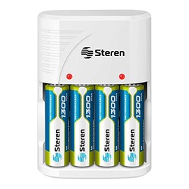 STEREN Cargador De Pilas AA, AAA Y 9v Incluye 4 Pilas | Crg-020