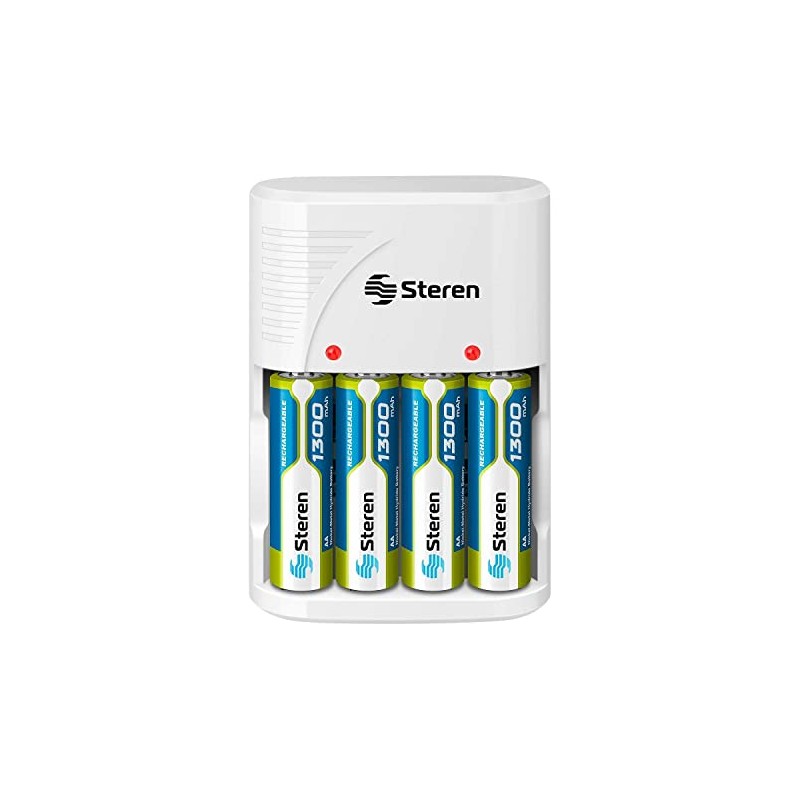 STEREN Cargador De Pilas AA, AAA Y 9v Incluye 4