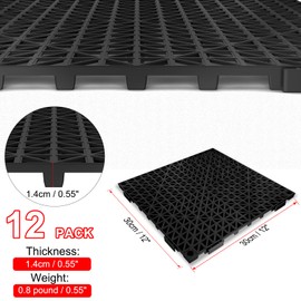 12 PCS Modular Interlocking Cushion, 12" x 12" Interlocking Rubber Floor Tiles Rubber Mats Drainage Mat with Hole, Non Slip Pool Deck Mat Outdoor for Drain Deck Pool Patio Balcony Shower Kitchen,Black