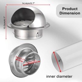 OGANAZI 2 Stück 100mm Edelstahl Lüftungsgitter Rund Metall Abluftgitter Silber Wetterschutzgitter mit Insektenschutz Vogelschutzgitter Mausschutzgitter Wandentlüftung für Wohnungen, Badezimmer, Küche