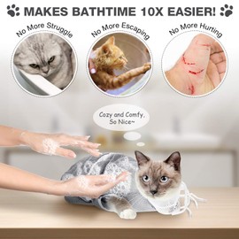 Cat Shower Net Bag Grooming Bathing Adjustable Washing Bag Multifunctional Cat Restraint Accessories Prevent Biting Scratching, Nail Trimming, Ears Clean, Keeping Calm(Grey)