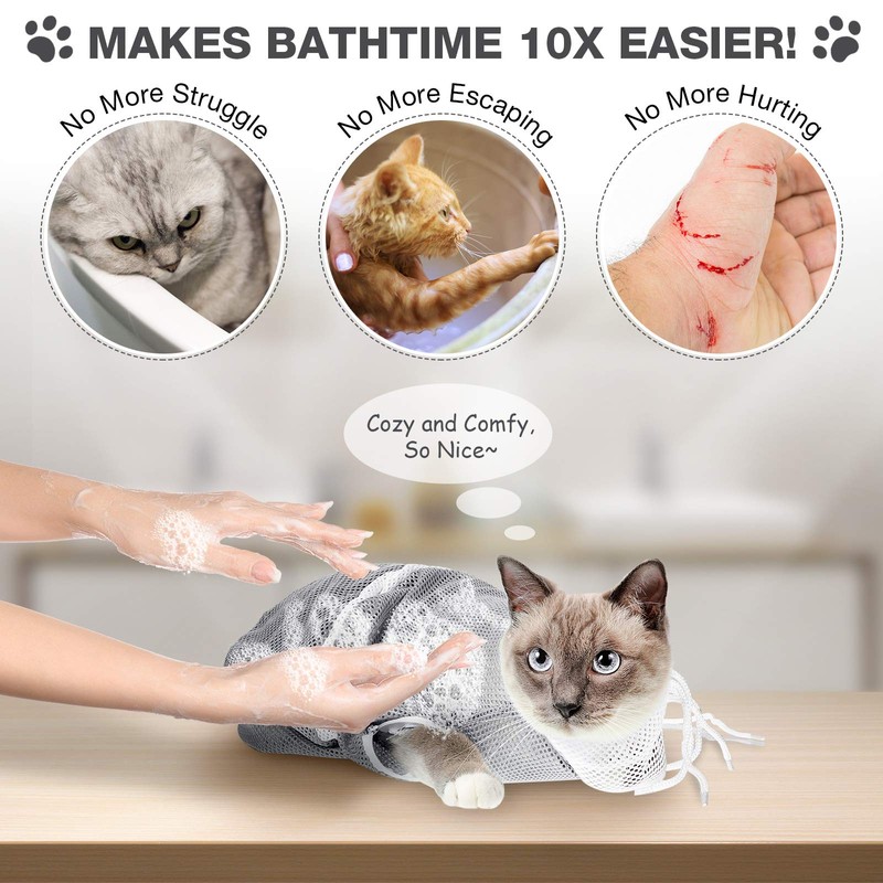 Cat Shower Net Bag Grooming Bathing Adjustable Washing Bag Multifunctional