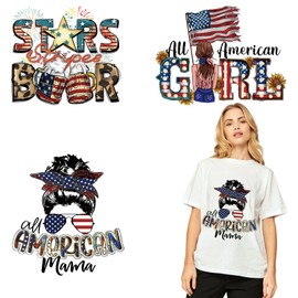 3 Sheets 4th of July Iron on Decals Independent Day Heat Transfer Vinyl Sticker USA Flag Heat Transfer Design Patriotism Iron on Appliques for T-Shirt Jean Jackets Pillow Cover DIY Decorations
