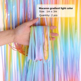 KARLOR Pack of 2 300 x 100 cm Rainbow Curtain Tinsel Macaron Rainbow Curtain Garland Party Birthday Decoration Foil Fringe Curtain Background Wall Streamers Decoration for Carnival Wedding Decoration