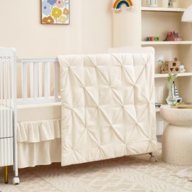 NacoMoco 3-Piece Crib Bedding Set for Girls Boys - Ultra Soft & Skin Friendly Baby Bedding Crib Set Includes Crib Comforter, Sheet & Skirt (Light Beige)
