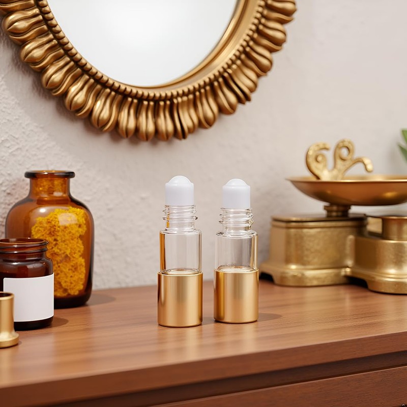 12 Pcs 1ml Gold Mini Glass Roll on Bottles Roller