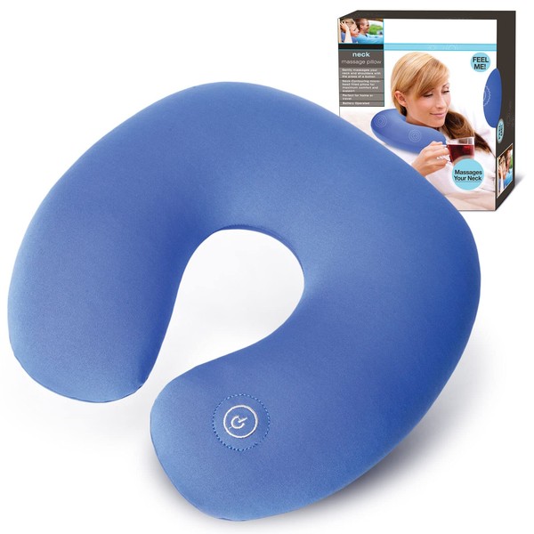 Perfect Life Ideas Microbead Travel Neck Pillow - Vibrating Massage Pillow for Men and Women - Battery Operated Blue Color