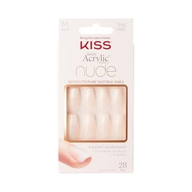 KISS Salon Acrylic French Nude "Leilani" Nude Long Almond Coffin Ballerina Shape - Glue On Nails in Salon Quality, Ultra Flexible for Flawless Fit in Salon Quality