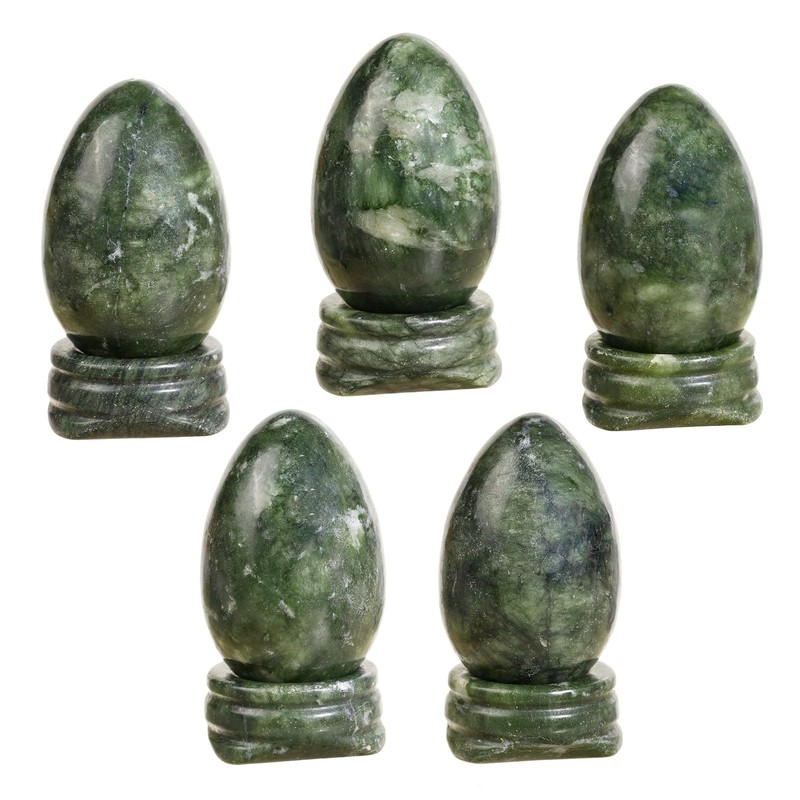 dssmboom Polished Green Jade Crystal Egg with Stone Stand, Healing