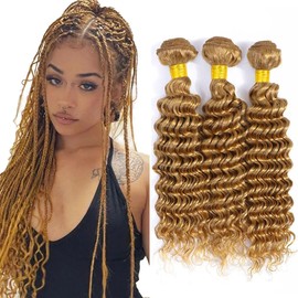 28 30 32 Inch Honey Blonde Bundle Color #27 Deep Wave Human Hair Bundles Peruvian Honey Golden Blonde Loose Deep Wave Bundles Human Hair