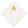 Weddingstar 3-Ply Gold Foil Cocktail Napkins White - Champagne Flutes