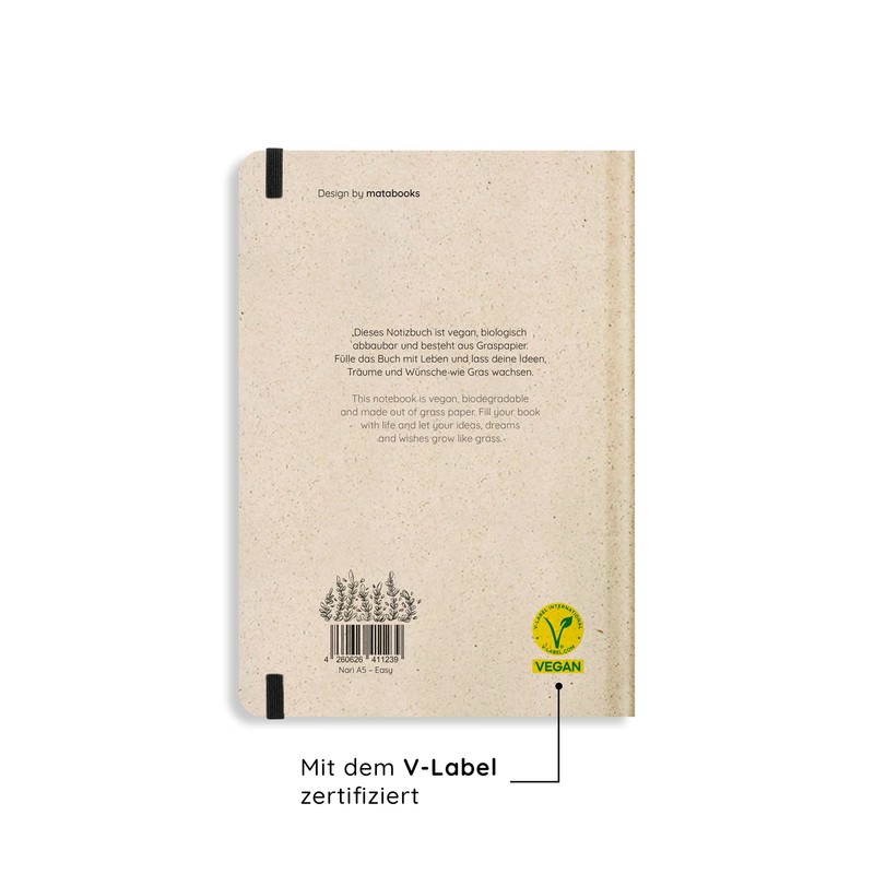 Matabooks, Sustainable and Vegan Notebooks A5 Made of Sweetgrass Paper,