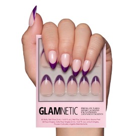 Glamnetic Glamnetic Press On Nails - Plum | Semi-Transparent Dark Plum Purple French Tip Short Almond False Nails, Reusable Stick On Fake Nails with Glue | Salon Quality | 15 Sizes - 30 Nail Kit