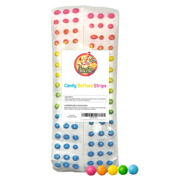 Candy Buttons Strips, Rainbow Buttons on Paper, Approximately 25 Strips