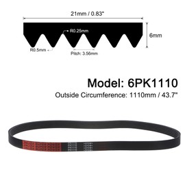 sourcing map 6K437/6PK1110 Serpentine Belt 6 Ribs 1110mm Length x 21mm Width x 5mm Height, EPDM Poly V Belt, Multi Wedge Micro V Belt for Vehicle