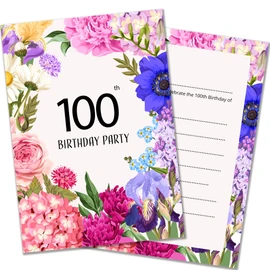 Olivia Samuel 20 x 100th Floral Birthday Party Invitations – Ready to Write with Envelopes – Ideal for garden parties. Designed and Printed in the UK