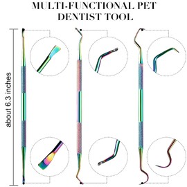 3 Pieces Dog Dental Tooth Scaler and Scraper Stainless Double Headed Tarter Remover Scraper Pet Teeth Cleaning Tools for Dog and Cat (Rainbow Color)