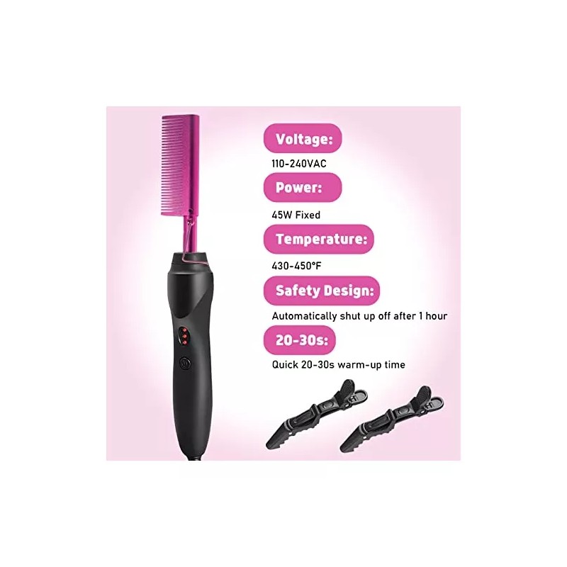 Goiple Alisador Eléctrico De Pelo Rosa Con Peine Caliente Eléctrico