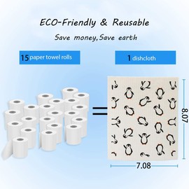 Swedish Dishcloth Kitchen Absorbent Sponge Cloths Fast Dry Dish Towels Set Cleaning Wipes (Penguin)