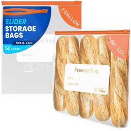 DiRose 2-Gallon Slider Storage Bags, Easy Open Zip, Ideal for Food Storage and Organization, 50 Count