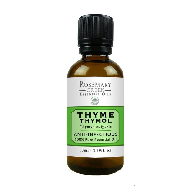 Thyme Thymol Essential Oil (Thymus vulgaris) – Anti-infectious – 100% Pure and Natural – for Oil Diffusers and Massage Therapy – by Rosemary Creek Essential Oils (50 ml (1.69 oz))