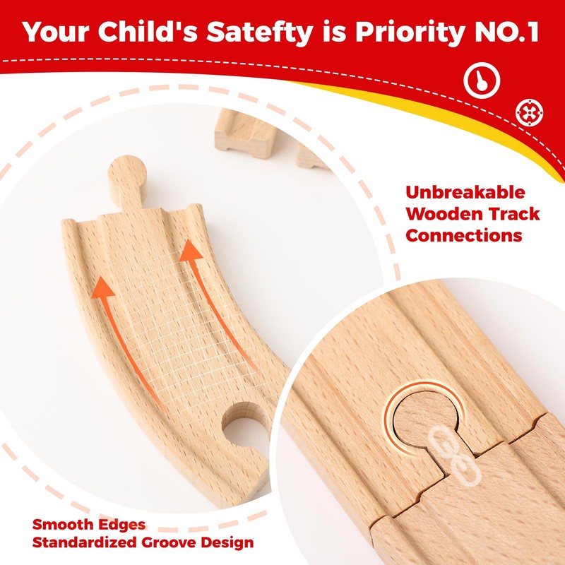 WudBudz Wooden Train Tracks 24 Pcs Set - Compatible with