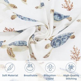LifeTree Baby Swaddling Cloth Muslin Cloth 120 x 120 cm Muslin Swaddle Blanket Baby Bamboo Cotton Swaddle Wrap for Boys and Girls Sea Turtle Design