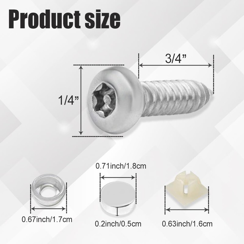 4Sets Black Anti Theft License Plate Screws Kits, Rustproof Stainless