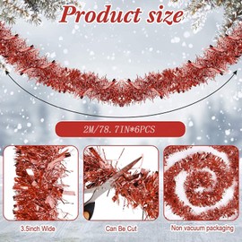 Ywwltt Pack of 6 Christmas Tinsel Garland, Shiny Garland, Metallic Garland, Shiny Christmas Tree Decoration Garland, for Christmas, Wedding, Birthday Party