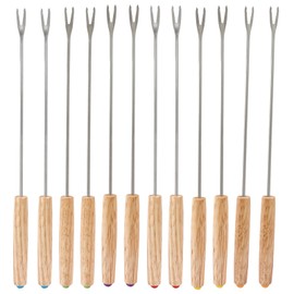 uvbws 12 Pcs Stainless Steel Skewer Sticks 9.4 Inch Fondue Forks Set with Heat Resistant Oak Wood Handle for Cheese Meat Chocolate Fountain Marshmallows